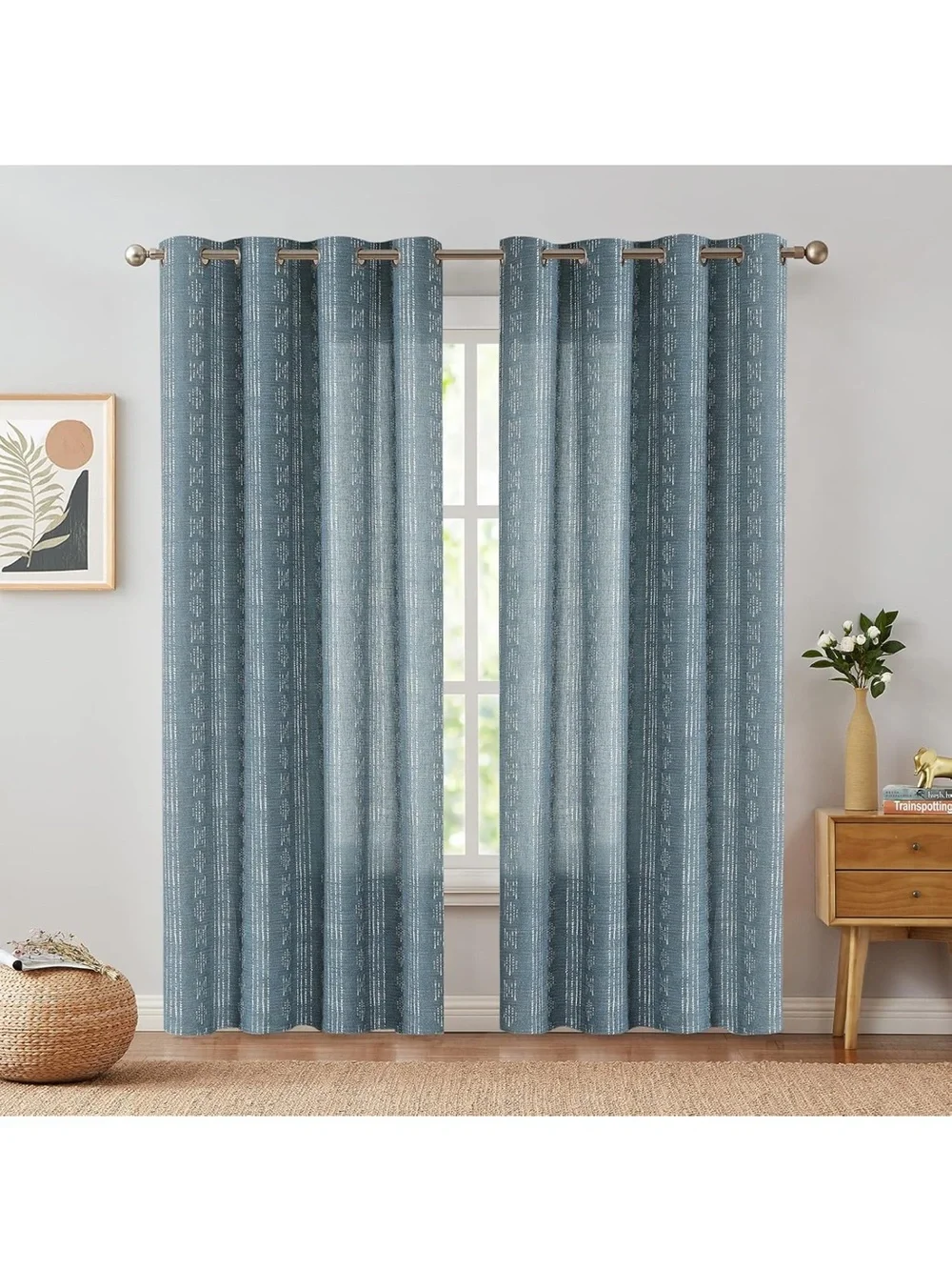 JINCHAN Blue & White Textured Curtain Panel with Grommets - set of 2 C#1